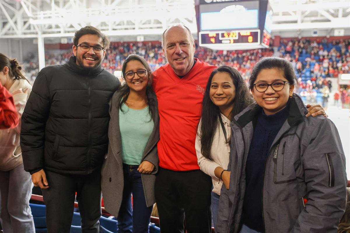 President Marty Schmidt with students at the Big Red Freakout.