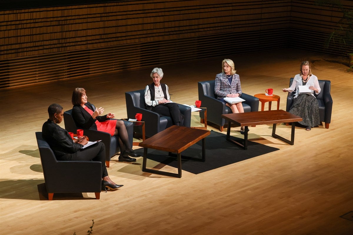 Panelists on stage at EMPAC during Colloquium.