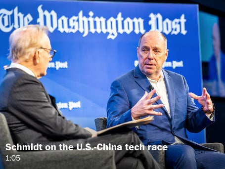 President Schmidt and David Ignatius on stage at The Washington Post Live event