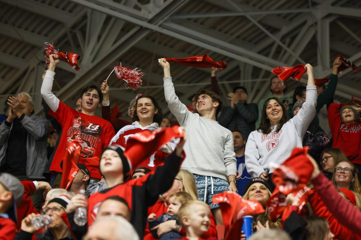 Fans wave flags and cheer during the Big Red Freakout.