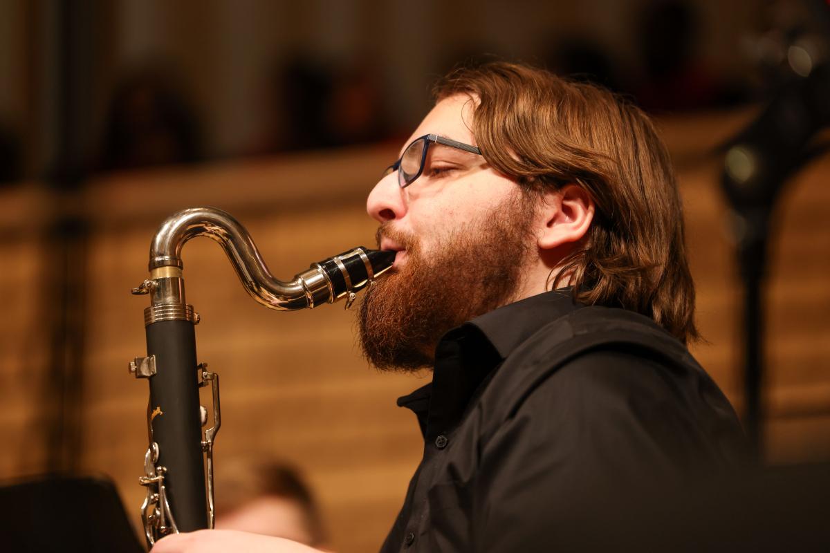 Student musician performing in RPI's holiday concert.