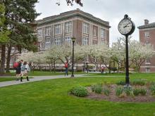 Students walk across campus at RPI