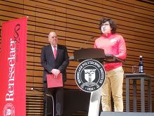 RPI student speaks during the Quantum computer unveiling 